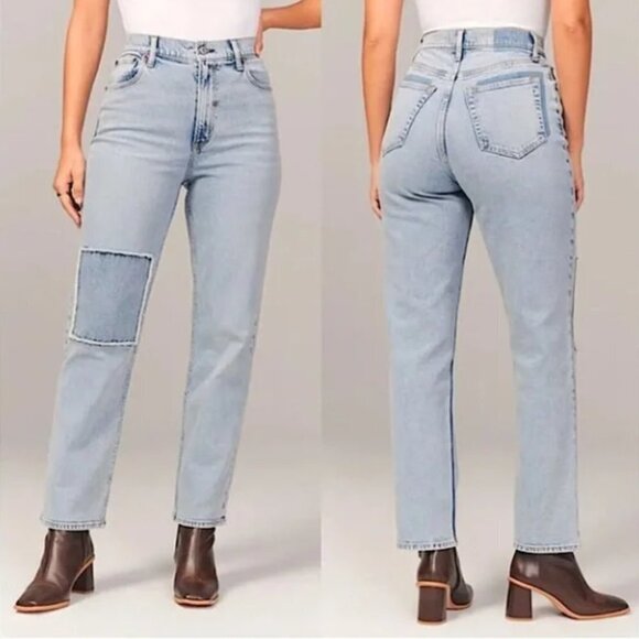 Abercrombie & Fitch The Ankle Straight Ultra High Rise Jeans Knee Patch 33 16s - Picture 1 of 16